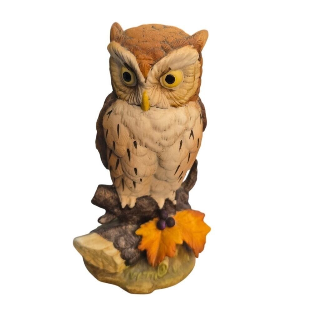 Great Horned Owl Porcelain Bird Art Sculpture by Andrea by Sadek 6" Tall EUC